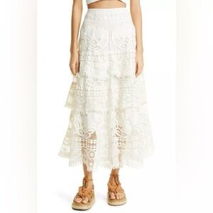 NWT Farm Rio Alucina Luz Guipure Lace Midi Skirt. Size XL